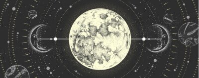 Lune comme signe astrologique magique dans un style vintage