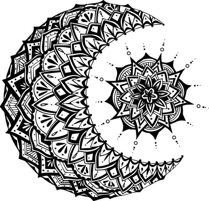 Sticker  Lune et soleil sur fond noir. Illustration vectorielle