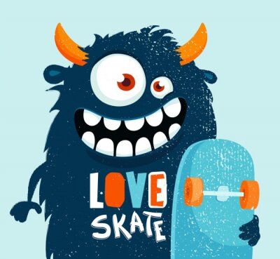 Sticker  Lustiges Cartoon-Monster mit Skateboard