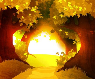 Sticker  Magique, Coucher soleil, forêt