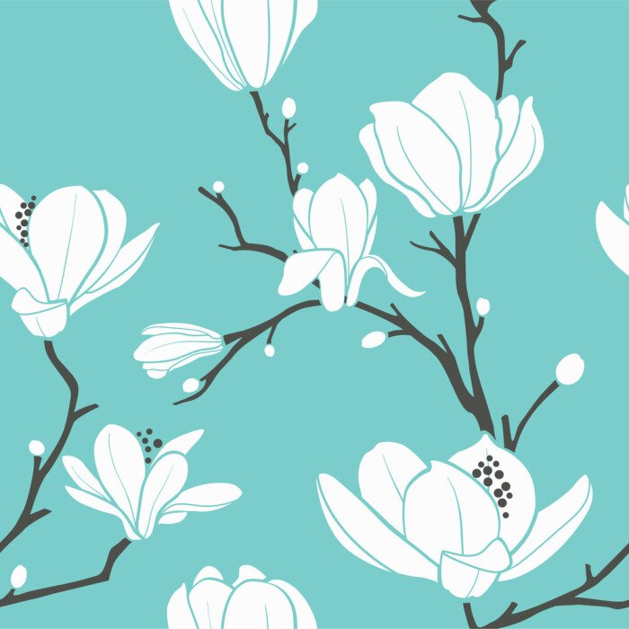 Sticker  Magnolia image graphique sur fond bleu