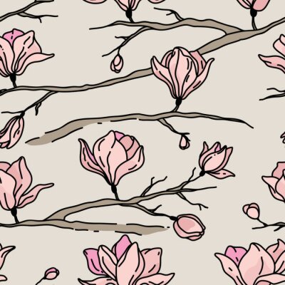 Sticker  Magnolias minimalistes sur fond gris