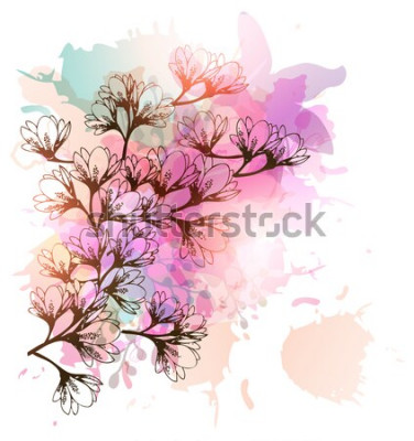 Sticker  Magnolias sur fond multicolore