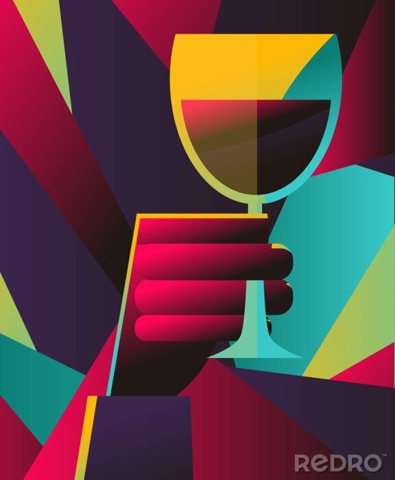 Sticker  Main colorée tenant une tasse de vin