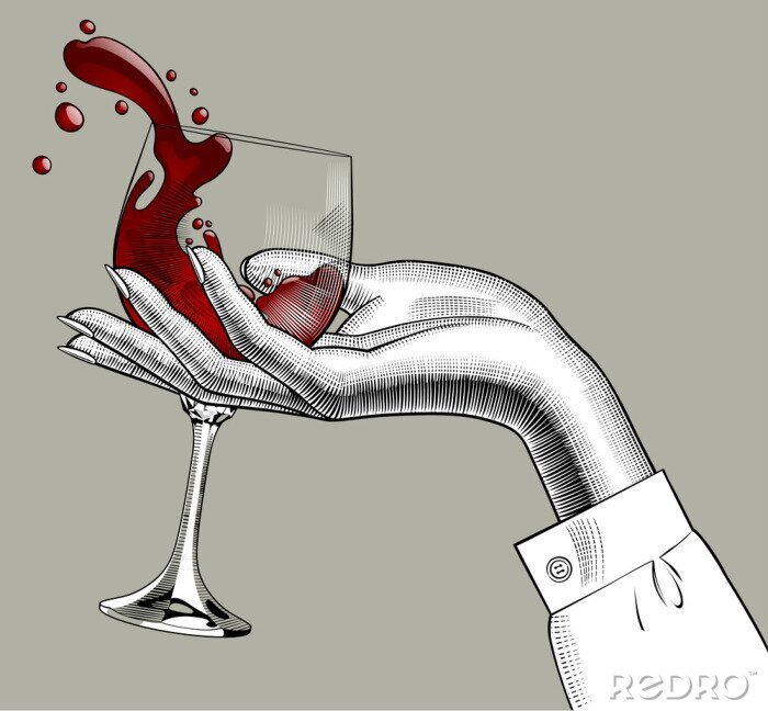 Sticker  Main de femme tenant un verre de vin éclaboussé de rouge