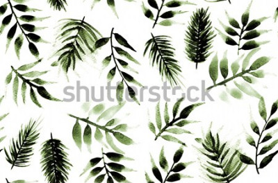 Sticker  Main sans fin peinture aquarelle feuille tropicale feuilles motif isolé fond