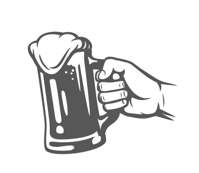 Sticker  male hand holding beer glass.