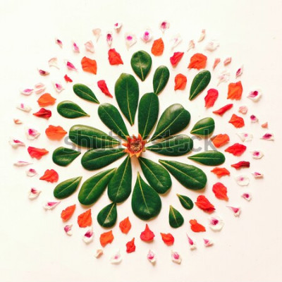 Sticker  Mandala composé de feuilles et de pétales