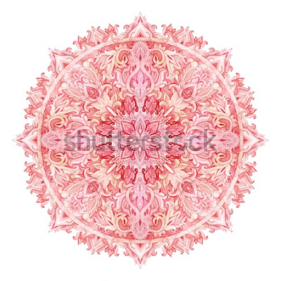 Sticker  Mandala d'aquarelle. Modèle dessiné à la main dans le style oriental. Motif de dentelle ornementale pour les styles tribal et boho. Dentelle traditionnelle isolée sur fond blanc.