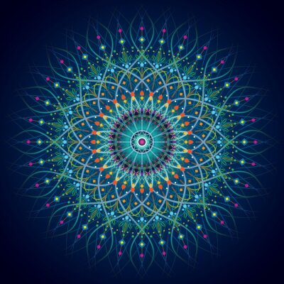 Papier peint  Mandala oriental fond bleu foncé