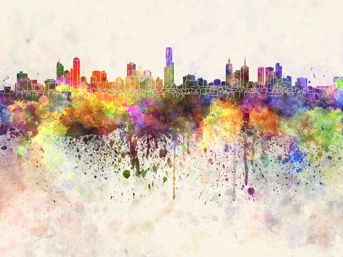 Sticker  Melbourne horizon dans le fond d'aquarelle