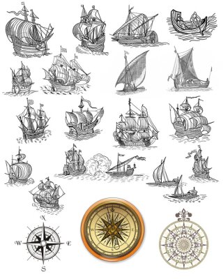 Sticker  Mer et croquis de divers navires