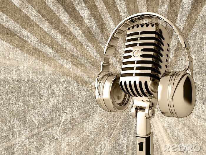 Sticker  Microphone avec des écouteurs sur le vieux fond