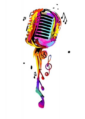 Sticker  Microphone vintage coloré brillant.