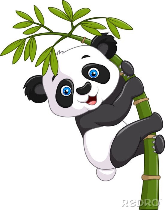 Sticker  Mignon, rigolote, bébé, panda, pendre, bambou, arbre
