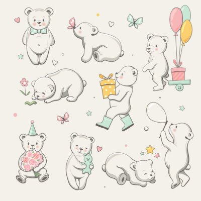 Sticker  Mignonne petite collection d'ours. Perfectionnez pour la carte de voeux de fête de naissance de bébé, les autocollants, l'invitation, l'impression de T-shirt, le design de mode, les vêtements d'enfant