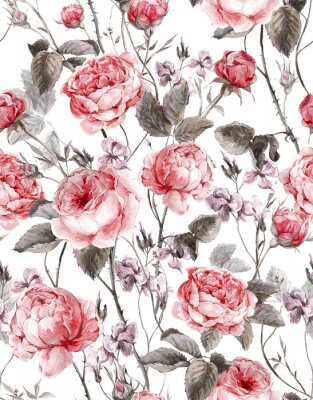 Sticker  Millésime classique seamless floral, aquarelle bouquet de