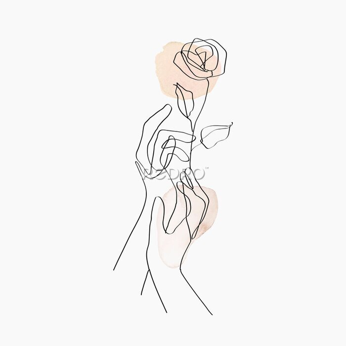 Sticker  Minimal line art hands floral beige pastel aesthetic illustration