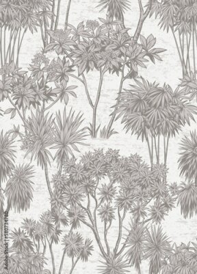 Papier peint à motif  Modèle artistique d'arbres sauvageschrome botanical illustration. Vector foliage design in linear stile.