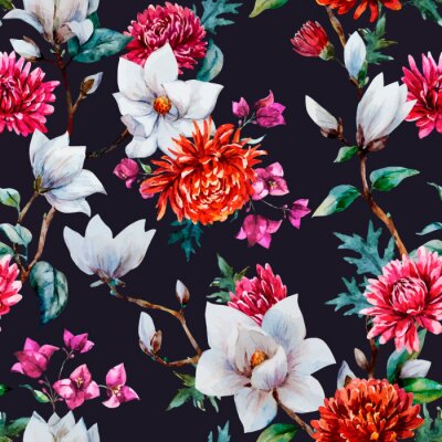 Sticker  Modèle avec magnolia et chrysanthèmes