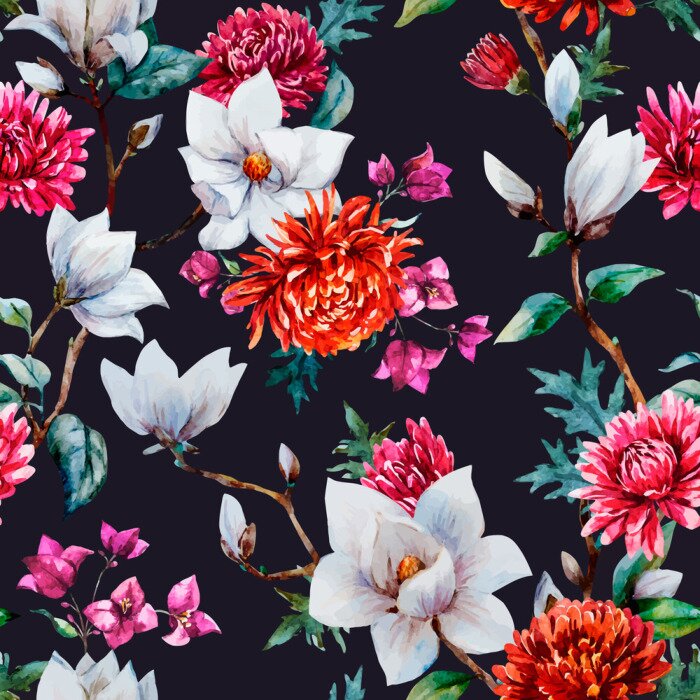 Sticker  Modèle avec magnolia et chrysanthèmes