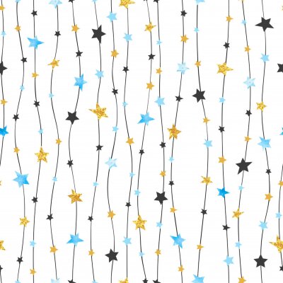 Sticker  Modèle d'étoiles sans couture en couleurs bleues, noires et dorées. Fond de célébrités vectorielles.
