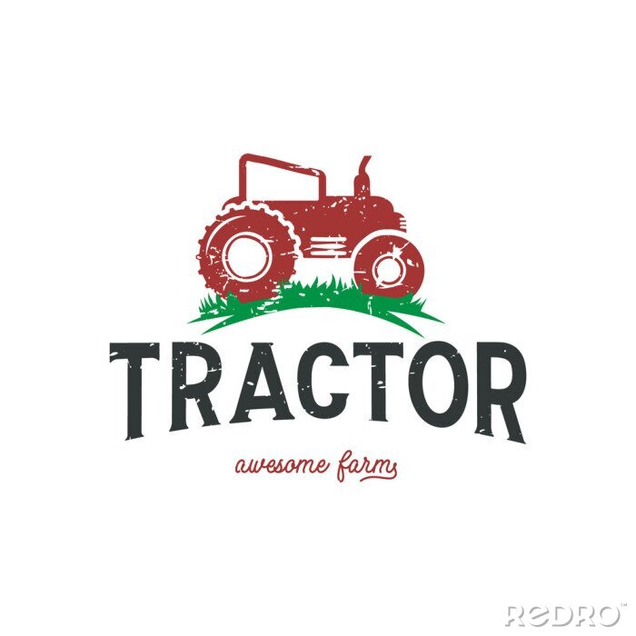 Sticker  Modèle de conception de logo de tracteur agricole de couleur rouge