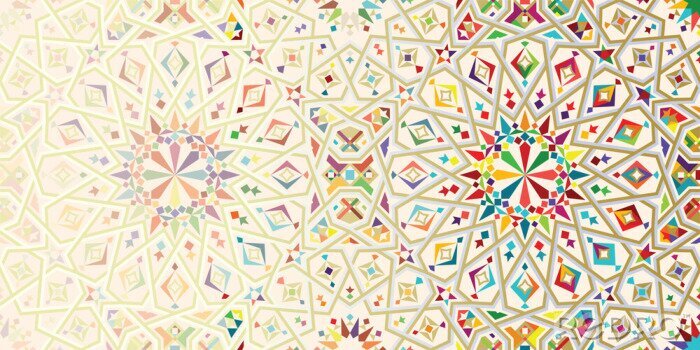 Sticker  Modèle de désintégration du Maroc. Conception mosaïque islamique. Résumé Contexte