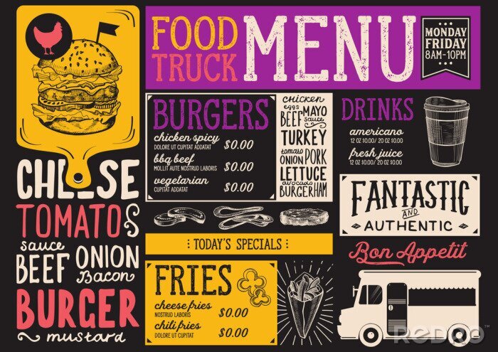 Sticker  Modèle de menu de camion de nourriture.