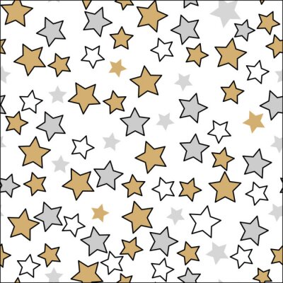 Sticker  Modèle de Noël drôle avec des étoiles mignons sur blanc. Couleur noire sans soudure d'argent couleur noire Vector background design. Glitter de forme d'étoile de décoration.