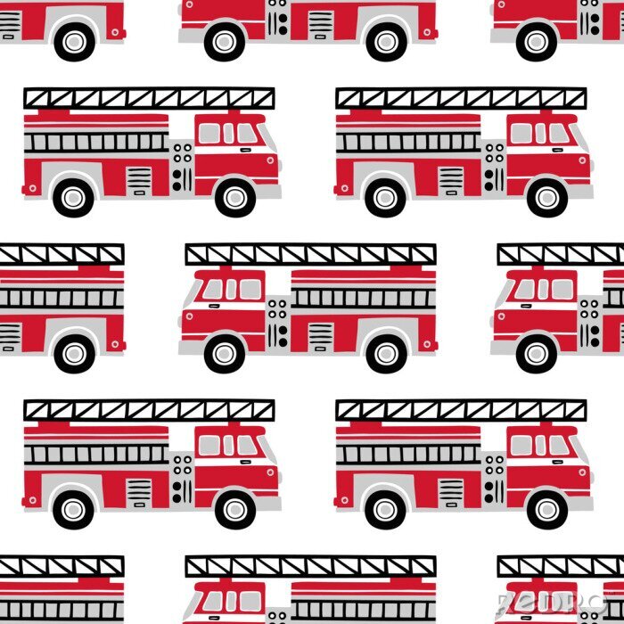 Sticker  Modèle de vectorielle continue dessinés à la main des camions de pompiers sur fond blanc.