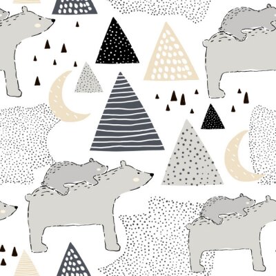 Modèle enfantin sans couture avec maman et bébé ours polaire. Conception créative des enfants. Parfait pour le tissu, textile, warpping, nursery.Vector Illustration