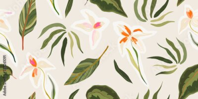 Modèle moderne avec des feuilles et des fleurs