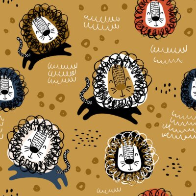 Modèle pour enfants avec des lions de style scandinave