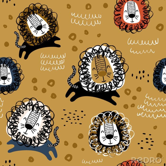 Sticker  Modèle pour enfants avec des lions de style scandinave