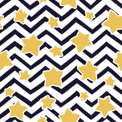Sticker  Modèle sans couture avec des étoiles et un motif en zigzag. Modèle vectoriel Convient pour les textiles, les papiers peints, les emballages et les enveloppes de cadeaux.