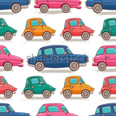 Sticker  Modèle sans couture avec des voitures rétro. Style de bande dessinée