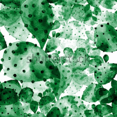 Sticker  Modèle sans couture en forme d'aquarelle florale. Cactus inhabituel dessiné à la main. Texture de cactus inhabitituelle.