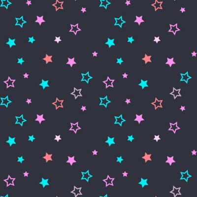 Sticker  Modèle sans soudure avec des étoiles remplies et vides sur fond gris foncé. Illustration vectorielle.