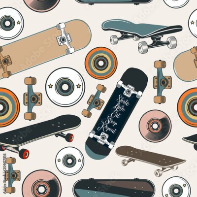 Modèle vectoriel avec skateboards dans un style vintage hipster