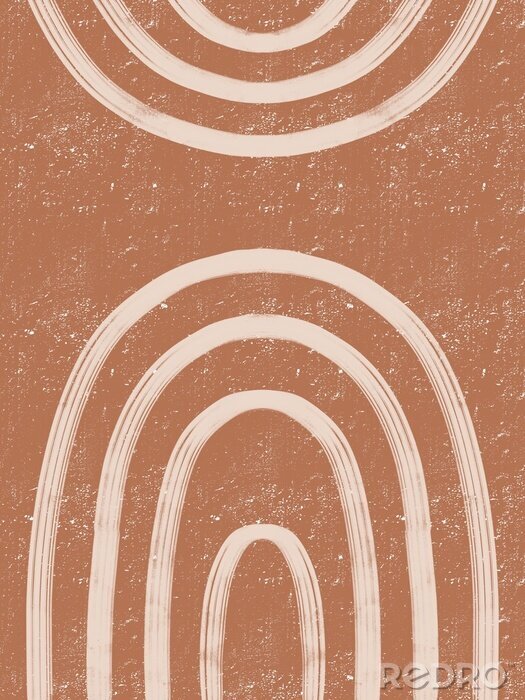 Sticker  Modern abstract art with geometric lines rainbows. Minimalist boho decor for printable. Hand drawn illustration in sand palette. Styled design for home decor. 