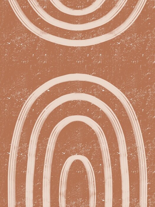 Sticker  Modern abstract art with geometric lines rainbows. Minimalist boho decor for printable. Hand drawn illustration in sand palette. Styled design for home decor. 