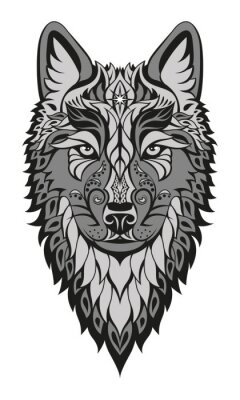 Sticker  Modern abstract character wolf head drawing on white background for print design. Artistic vector illustration.