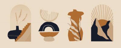 Modern minimalist abstract aesthetic illustrations. Bohemian style wall decor. Collection of contemporary artistic posters. 