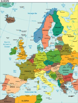 Papier peint  Monde Terre Europe, Continent Plan du Pays