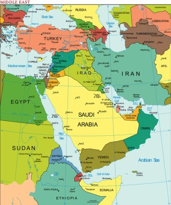 Sticker  Monde Terre Moyen-Orient Continent Pays Carte
