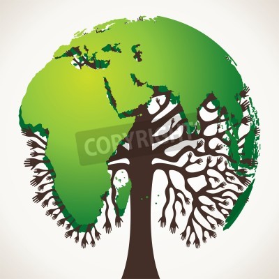 Sticker  monde vert arbre carte de stock