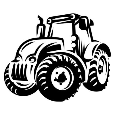 Sticker  Monochrome vector illustration with tractor for farmer market