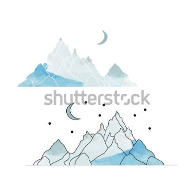 Sticker  Montagnes bleues. Dessin d'un paysage dans le style de l'aquarelle. Illustration vectorielle