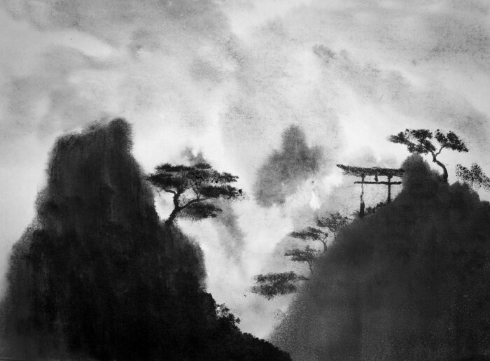 Sticker  Montagnes japonaises et meubles de jardin